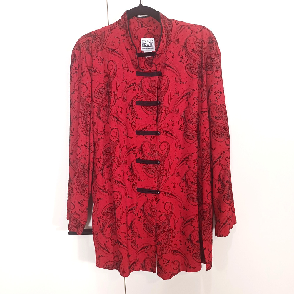 VTG 90s R&M Richards Red Burnout Mandarin Blouse 22WP